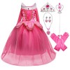 LOBTY Filles princesse Aurora hors épaule Costume rose enfants déguisement Halloween fête de noël déguisement diadème baguett