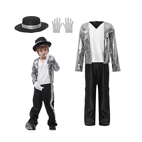 Ensemble Michael Jackson - masque, chapeau et gants à paillettes