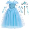 ZaisuiFun Déguisement Robe de Princesse Elsa pour Filles Reine Neiges Costume pour Enfant Avec Cape Anniversaire Halloween No