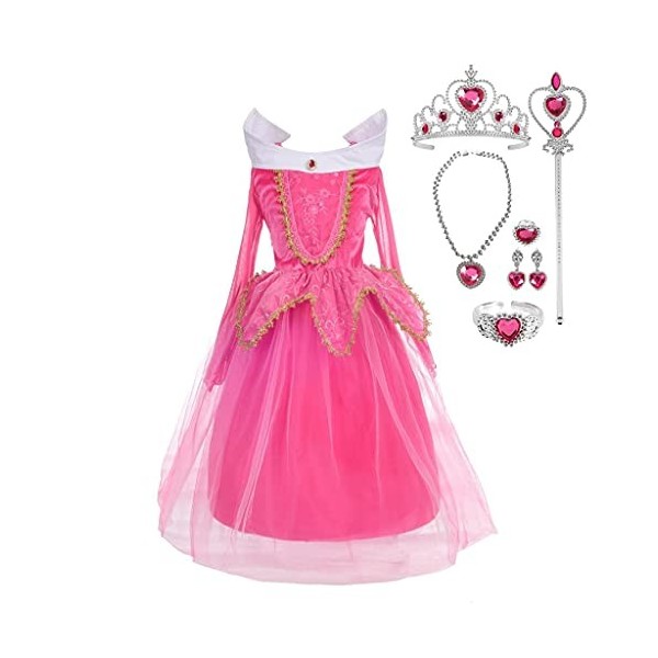 Lito Angels Deguisement Robe Bleu La Belle au Bois Dormant Princesse Aurore avec Accessories Enfant Fille, Costume Halloween 