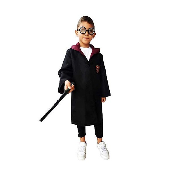 Costume de magicien de carnaval - halloween - déguisement - complet avec accessoires - cosplay - enfants - noir - 5 - taille 