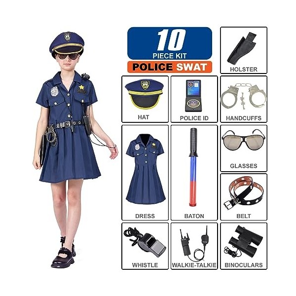 ZUCOS Costume de policier de luxe - Kit de jeu de rôle pour enfants - Halloween - Carnaval - Cadeau danniversaire de Noël - 