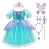 Deguisement Robe Princesse Ariel Costume de Sirène pour Enfant Fille, Robe Ariel la petite sirene avec Accessoires, Enfants C