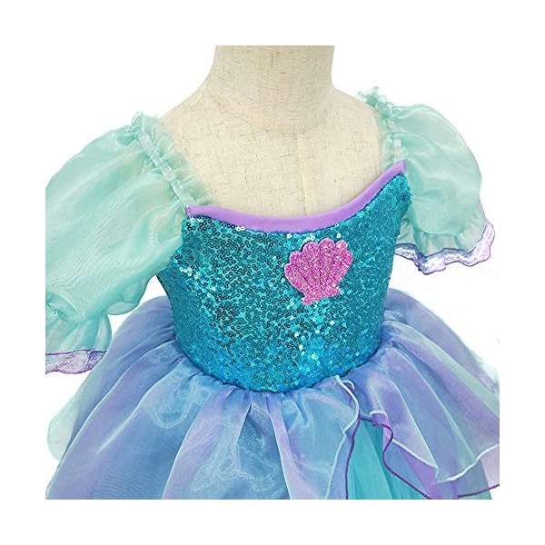 Deguisement Robe Princesse Ariel Costume de Sirène pour Enfant Fille, Robe Ariel la petite sirene avec Accessoires, Enfants C