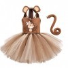 Enfant Filles Déguisement dhalloween Animaux Cosplay Singe Costume Licou Princesse Robe Tutu avec Queue Bandeau doreille Te