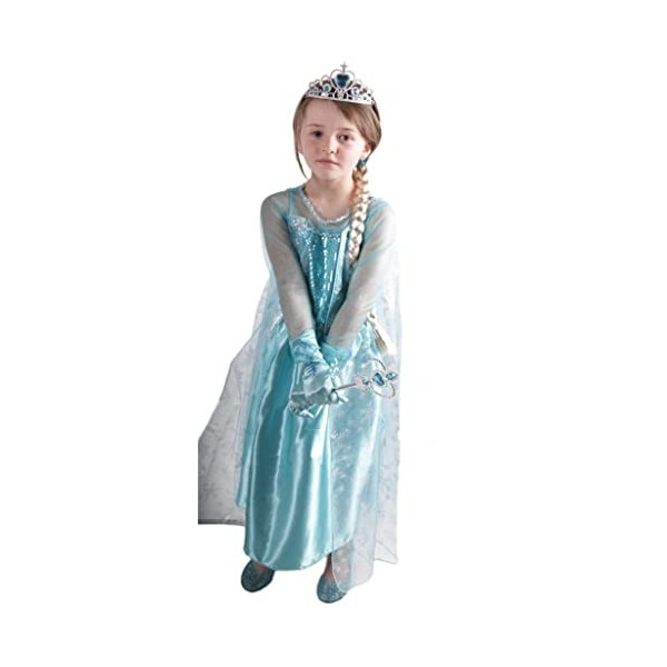 Black Sugar Traine Bleue Verte Magnifique Robe Princesse Elsa Anne La Reine des Neiges Fille 2/14 Ans Adolescente Fêtes Dégui