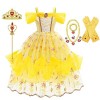 MRLTOP Belle Princess Dress Up Girls Dress Up Set La Belle et la Bête Enfants Costume Déguisement Princesse avec Couronne Orn