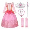 JerrisApparel Fille Princesse Aurora Costume Élégant Tulle Fête Robe Aurore Rose avec Accessoires, 6 Ans 