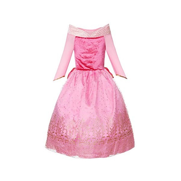 JerrisApparel Fille Princesse Aurora Costume Élégant Tulle Fête Robe Aurore Rose avec Accessoires, 6 Ans 