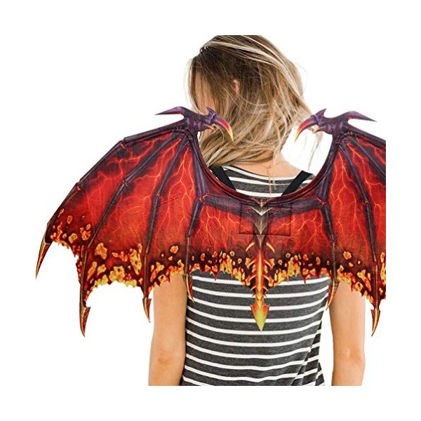 Costume de dragon PRETYZOOM - Ailes rouges - Déguisement de dinosaure - Pour enfant et adulte - Accessoire de carnaval - Roug