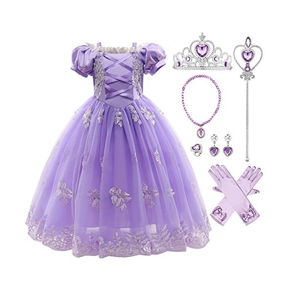 OBEEII Déguisement Cendrillon Enfant Fille Robe de Princesse Cinderella Costume Cosplay Conte de Fée Robe de Soirée Halloween