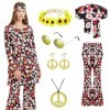 WILDPARTY Ensemble de vêtements hippie des années 70 pour femme - Comprend une robe, un pantalon, des accessoires hippie, des