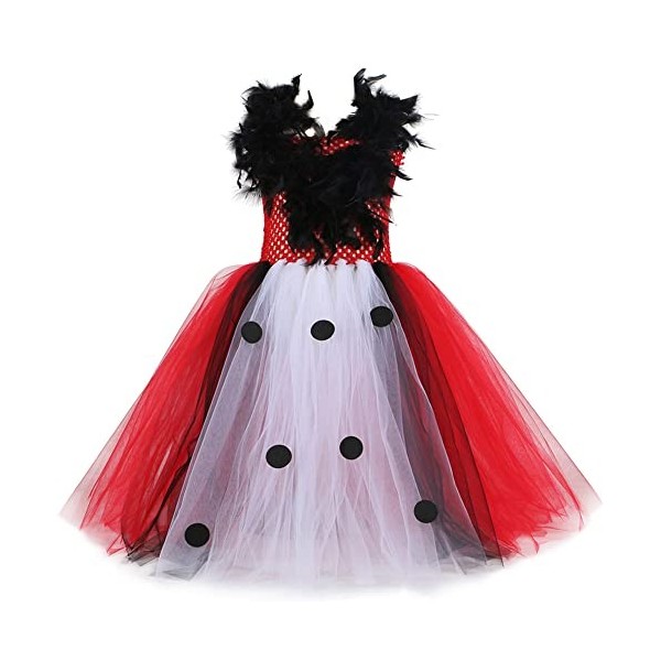 IWEMEK Déguisement Cruella Enfant Fille 101 Dalmatien Costume sans manches tricoté Tutu robe avec perruque gants accessoires 