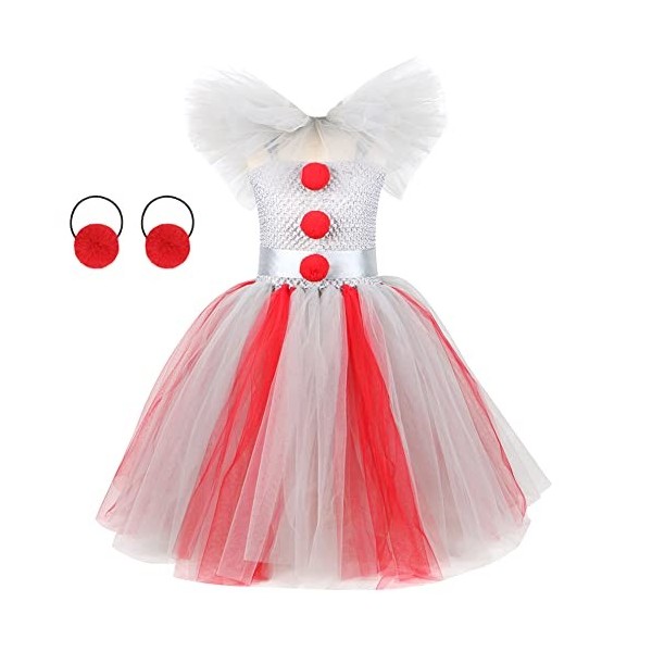Pennywise Costume pour enfant fille Clown déguisement Tutu Robe en tulle avec serre-tête Tenue Halloween Noël Carnaval Fête d