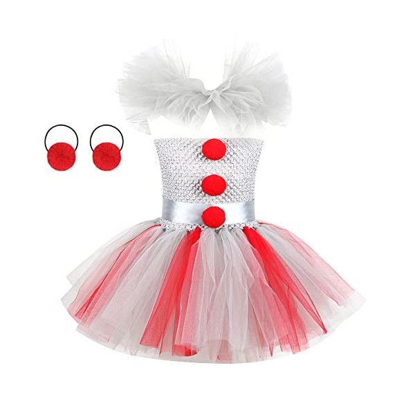 Pennywise Costume pour enfant fille Clown déguisement Tutu Robe en tulle avec serre-tête Tenue Halloween Noël Carnaval Fête d