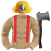 Costume de pompier calendrier pour adultes – Standard – Chemise de poitrine musclé beige, casque de pompier jaune, attelle ro