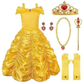Cnexmin Deguisement Belle Princesse Fille Costume Robe Belle Et La Bete Enfant Princesse Belle Hors éPaule Avec Accessoires P