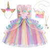 Emin Robe Licorne Enfant Fille Deguisement de Princesse Licorne avec Accessoires Robe de Princesse Noël Anniversaire Fête Hal