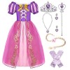 Hamanasu Fille Déguisement Princesse Raiponce Robe Costume Manches Bouffants de fête Robe avec Accessoires（violet01，4Ans/110）