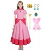 Coseaon Peach Déguisement pour Femme Cosplay Peach Princesse Costume Robe Rose Peach Dress Accessoire pour Adulte Halloween C