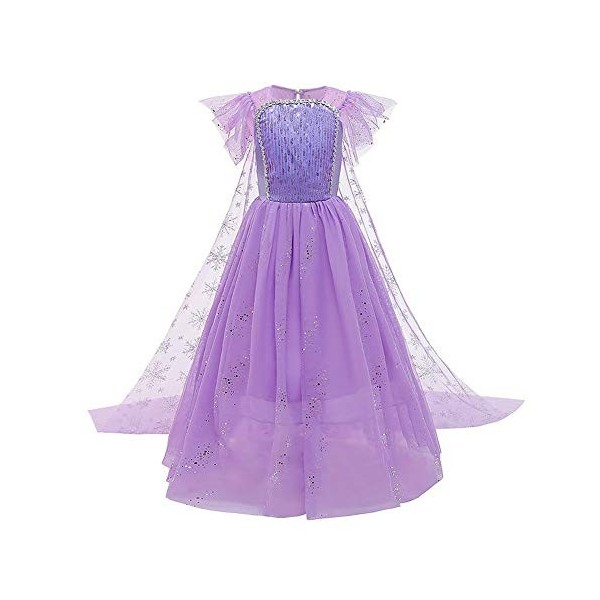 IWEMEK Filles Déguisements Princesse Elsa Robe Longue avec Cape + Accessoires Reine des Neige 2 Costume de Carnaval Halloween