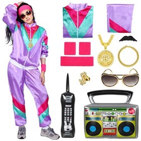 Maryparty Deguisement Annee 80 90 Femme Homme Halloween Disco Costume Hippie Disco Accessoire Fluo Lunettes de Soleil Carnava