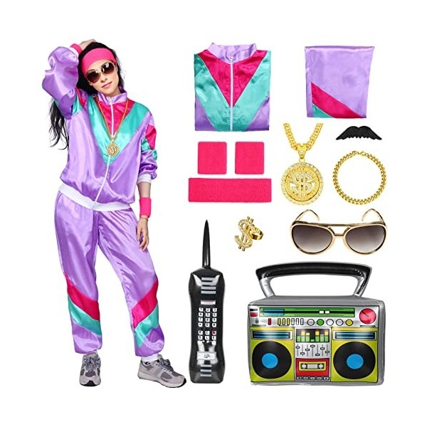 Maryparty Deguisement Annee 80 90 Femme Homme Halloween Disco Costume Hippie Disco Accessoire Fluo Lunettes de Soleil Carnava