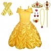 Lito Angels Deguisement Robe Costume Princesse Belle avec Accessoires Enfant Fille, Taille 5-6 ans, Jaune, A