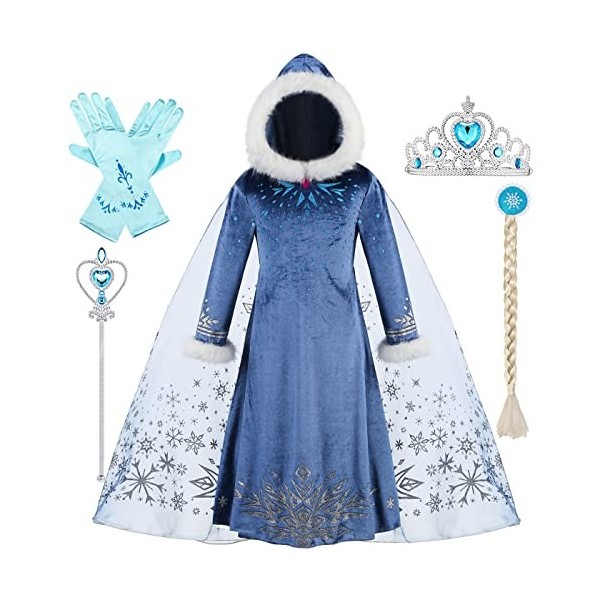 Hallojojo Hiver Elsa Déguisement Fille avec Capuche La Reine des Neiges Robe Elsa Vêtements Princesse Costume Enfant Annivers