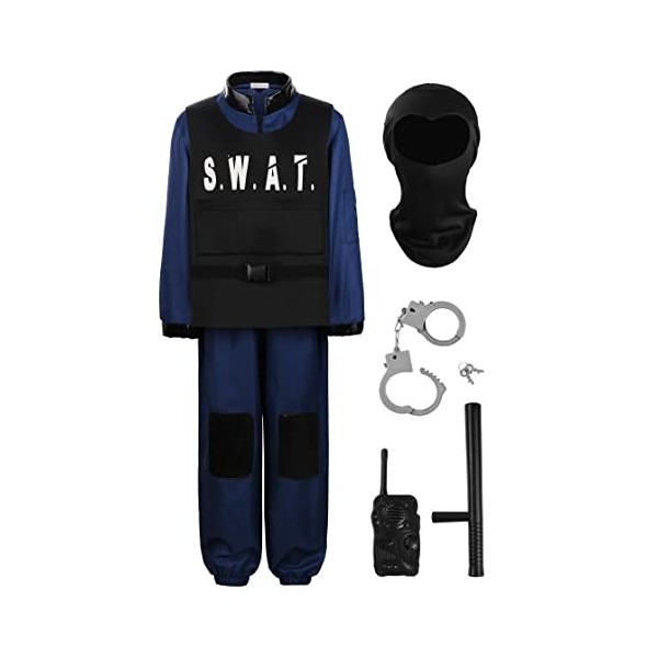 ReliBeauty Déguisement SWAT Costume Policier Enfant avec Accessoires 3-4ans, 100