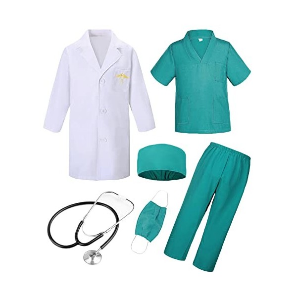 Hamanasu Deguisement Docteur Fille 7 Pièces Jeu dimitation Docteur Kit de Jouet Médecin avec Stéthoscope Manteau pour Garçon