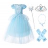 JerrisApparel Fille Robe De Cendrillon Princesse Costume Partie De Fantaisie Habiller 8 Ans, Bleu avec Accessoires 