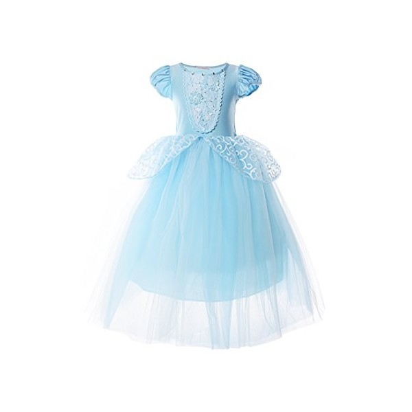 JerrisApparel Fille Robe De Cendrillon Princesse Costume Partie De Fantaisie Habiller 8 Ans, Bleu avec Accessoires 