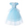 JerrisApparel Fille Robe De Cendrillon Princesse Costume Partie De Fantaisie Habiller 8 Ans, Bleu avec Accessoires 