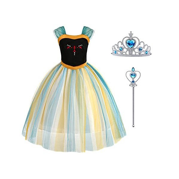 Foierp Elsa Robe Princesse Fille - Costume Princesse Elsa Enfant Deguisement avec Accessoires pour Halloween Cosplay Fête Da