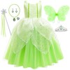 IWFREE Tinkerbell Déguisement Robe avec Ailes pour Filles Dress Up Halloween Carnaval Noël Fancy Fête danniversaire Vert Tul