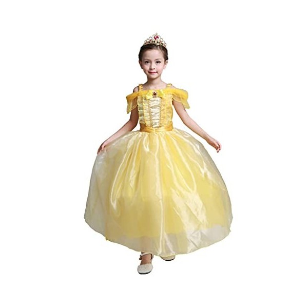 Lito Angels Deguisement Robe Costume Princesse Belle avec Accessoires Enfant Fille, Taille 2 ans, Jaune