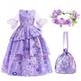 Kitimi Deguisement Fleur Violette, Deguisement Robe Princesseavec Sac et Couronne pour les Filles Déguisements pour Enfants H