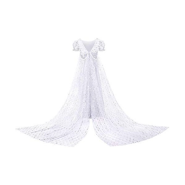 JerrisApparel Robe Costume Petites Filles Princesse Elsa Déguisement 140, Blanc 2 avec Accessoires 