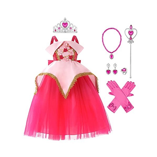 IBAKOM Enfant Filles Robes Princesse Aurore Déguisement Costumes Carnaval Halloween Cosplay épaule libre Tutu Ensemble de Vêt