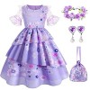 Deguisement Mirabel Encanto Enfant Robe Mirabel Cosplay Costume Avec Sacs Lunettes Perruque et Boucles doreilles Pour Fille 