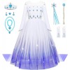 Aoiviss Robe de Princesse Elsa Fille Reine des Neige Déguisement Costume et Accessoires Anniversaire Fête Halloween Noël