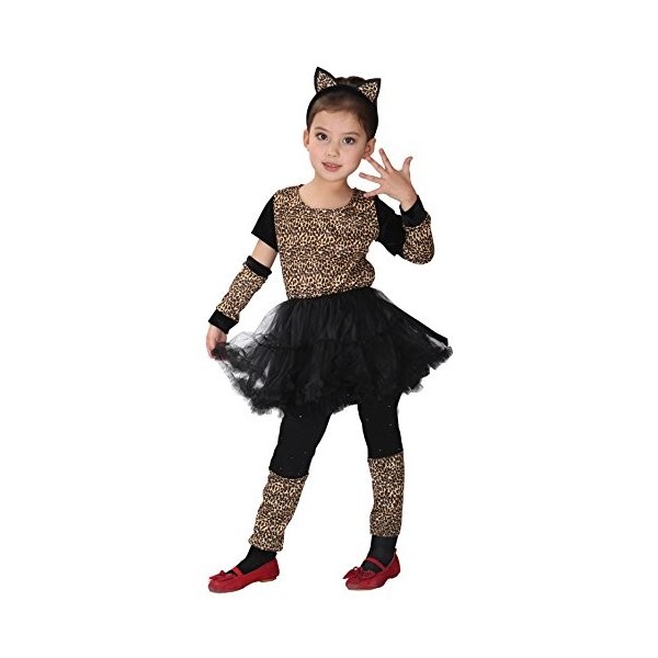 Cloudkids Déguisement Chat Fille Costume Léopard Animal Cosplay Robe de Déguisement Fille Enfant Halloween Carnaval Toussaint