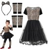 Cloudkids Déguisement Chat Fille Costume Léopard Animal Cosplay Robe de Déguisement Fille Enfant Halloween Carnaval Toussaint