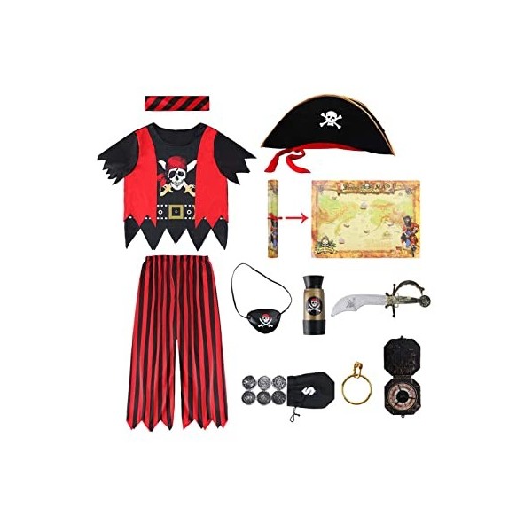 MOMBEBE COSLAND Déguisement de pirate dHalloween pour enfants garçons Ensembles de vêtements de cosplay de pirate pour enfan