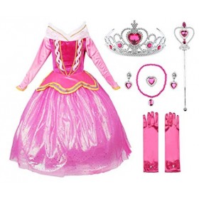 JerrisApparel Cérémonie Robe Rose Princess Costume Robe de fête Fille Fancy 130cm, Rose avec Accessoires 