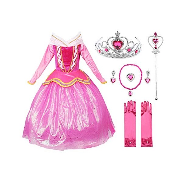 JerrisApparel Cérémonie Robe Rose Princess Costume Robe de fête Fille Fancy 130cm, Rose avec Accessoires 