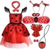 PLULON Costume de coccinelle avec accessoires pour enfants, adorable robe tutu à pois avec sac, bandeau, gants, ailes, jeu de