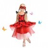 PLULON Costume de coccinelle avec accessoires pour enfants, adorable robe tutu à pois avec sac, bandeau, gants, ailes, jeu de