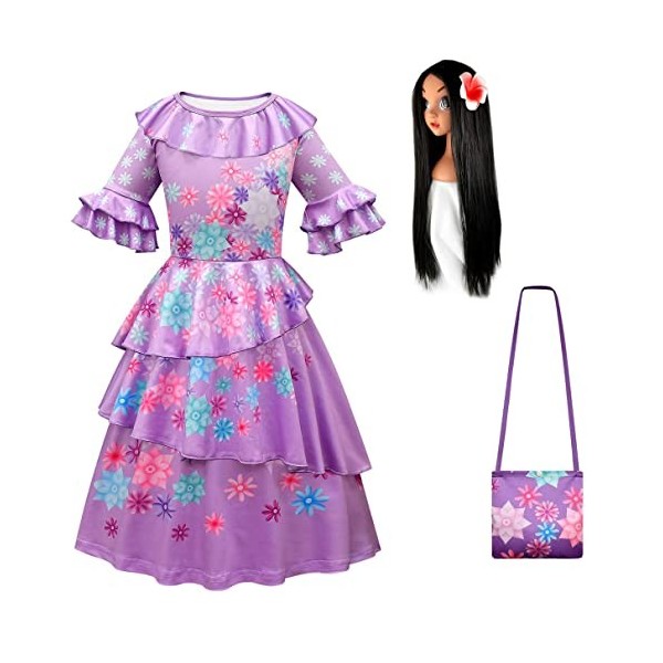 Eleasica Fille Isabela Déguisement Encanto Sac Enfant Robe de Princesse Costume Noël Cadeau Anniversaire Manches Courtes Cosp